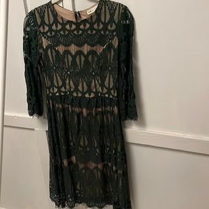 Green Lace Dress with Cream Lining S